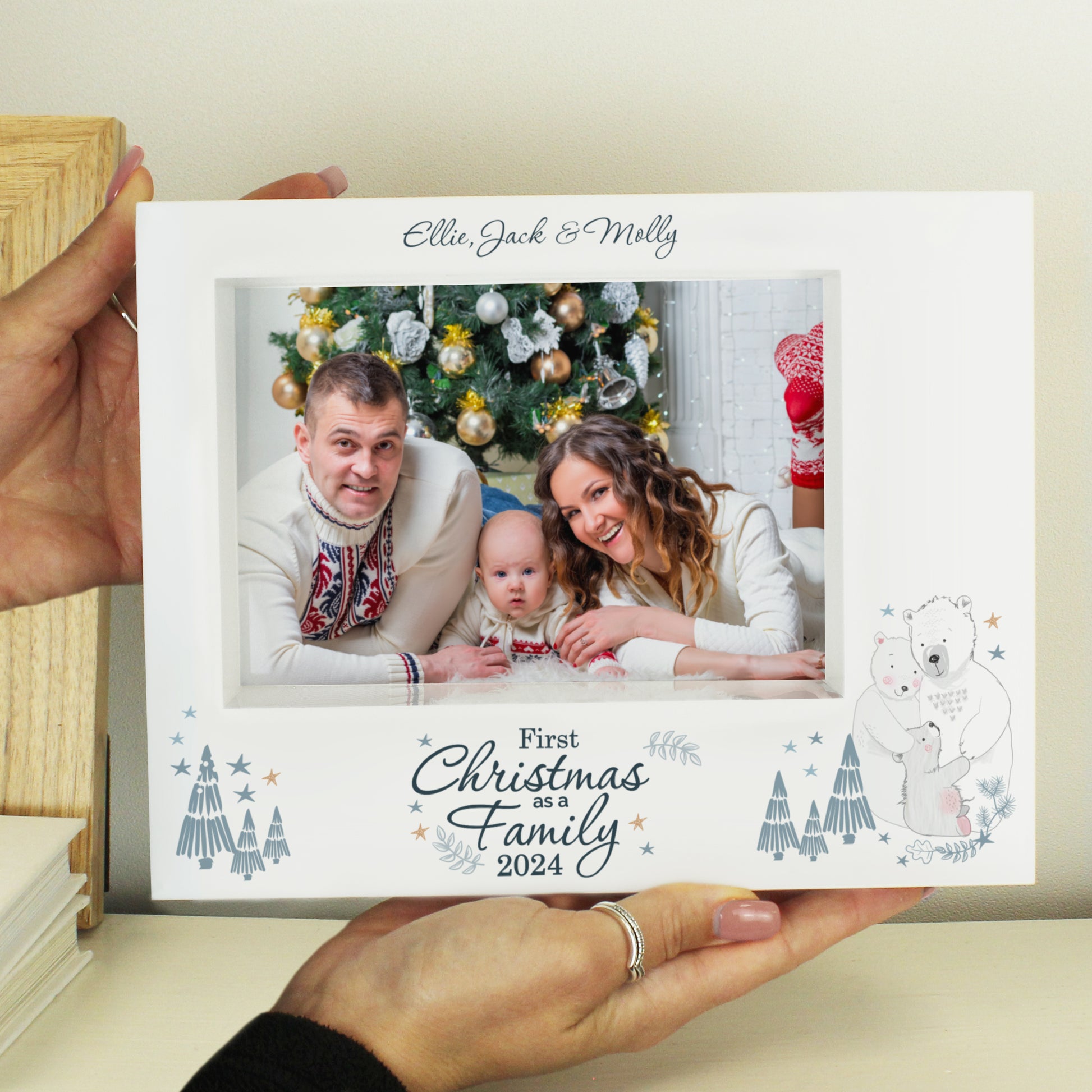 Personalised Polar Bear '1st Christmas As A Family' 5x7 Box Photo Frame - Inspired Creative Gifts
