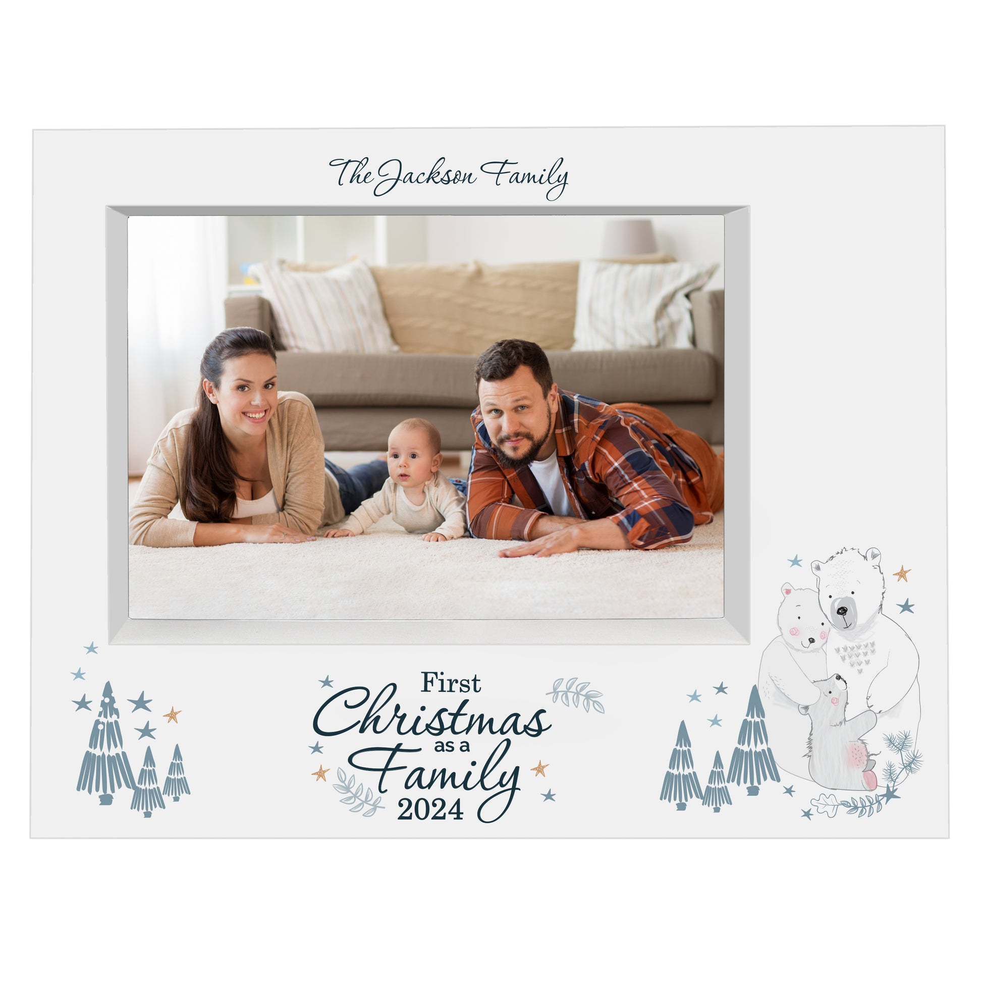 Personalised Polar Bear '1st Christmas As A Family' 5x7 Box Photo Frame - Inspired Creative Gifts