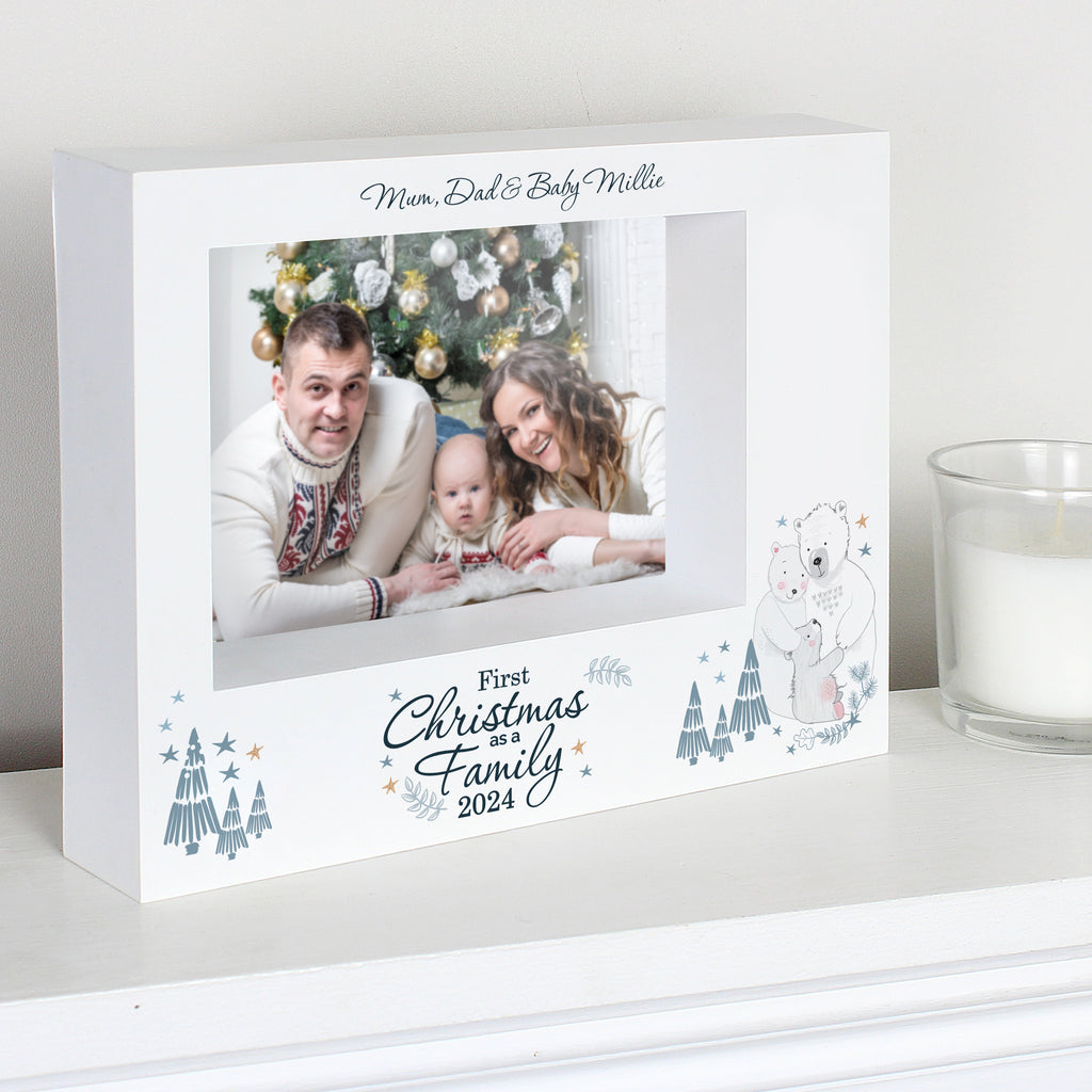 Personalised Polar Bear '1st Christmas As A Family' 5x7 Box Photo Frame - Picture Frame - Inspired Creative Gifts