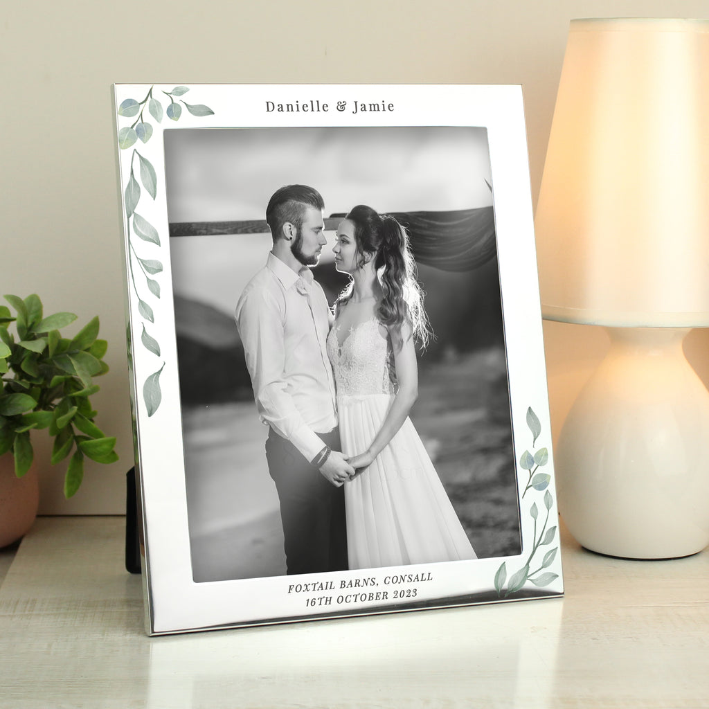 Personalised Botanical 10x8 Silver Photo Frame - Picture Frame - Inspired Creative Gifts