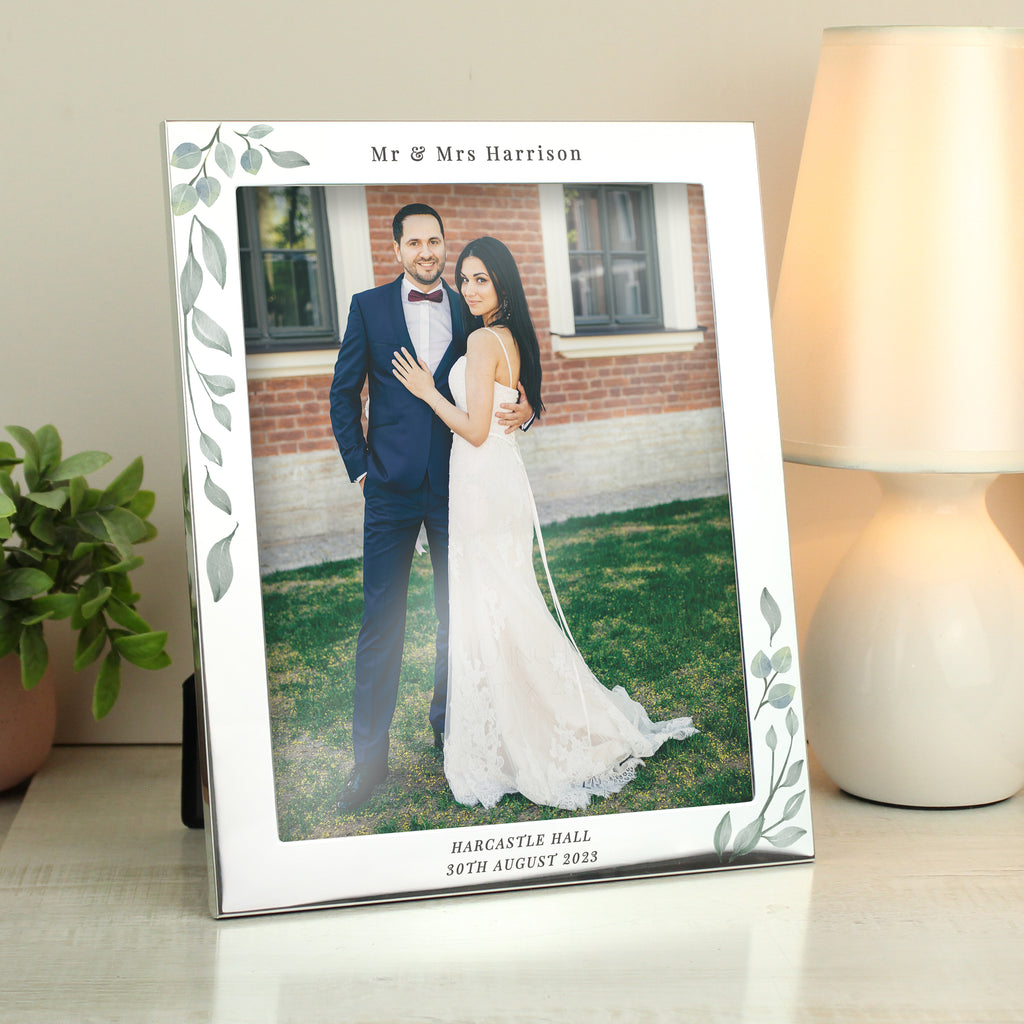 Personalised Botanical 10x8 Silver Photo Frame - Picture Frame - Inspired Creative Gifts