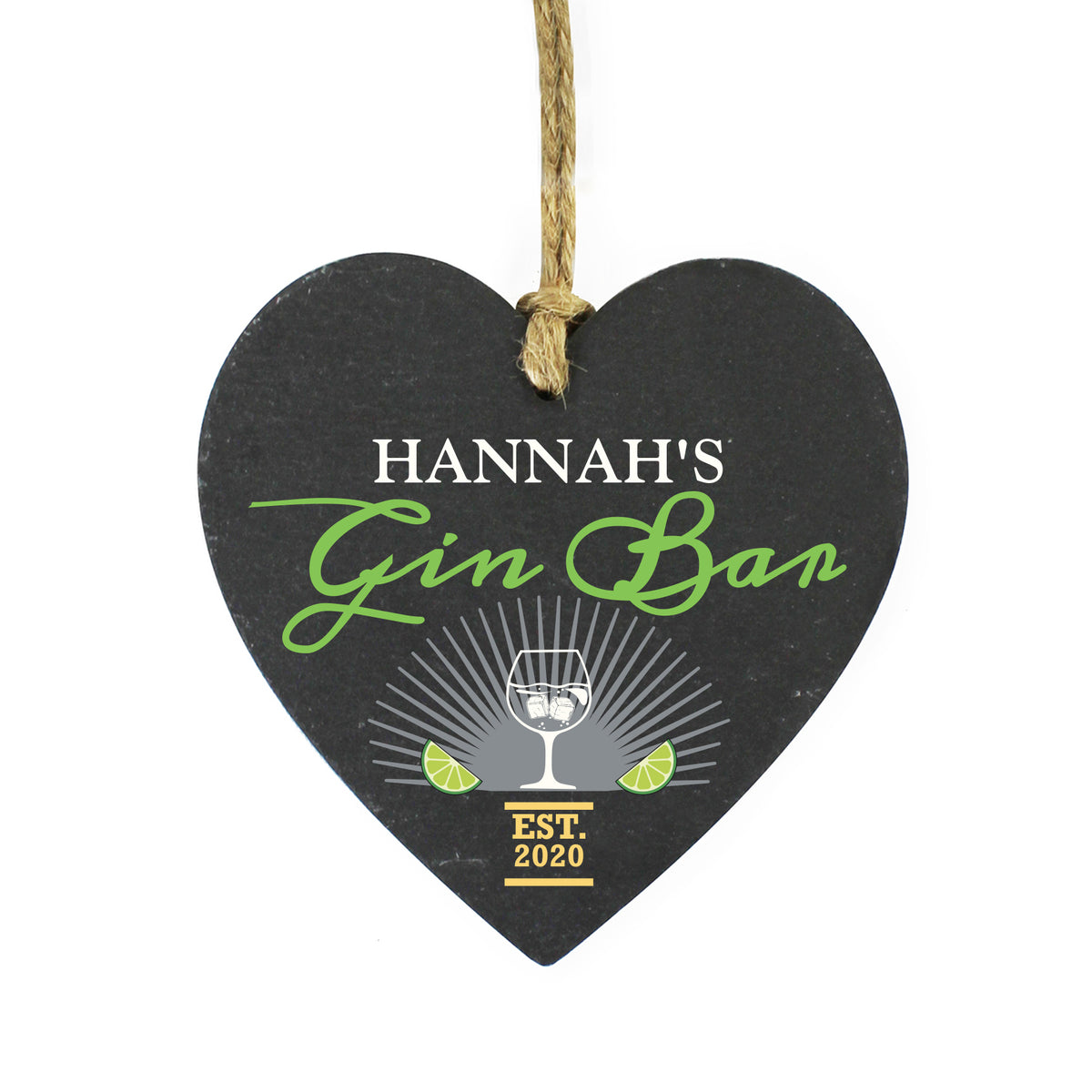 Personalised Gin Bar Slate Heart Decoration for Birthday