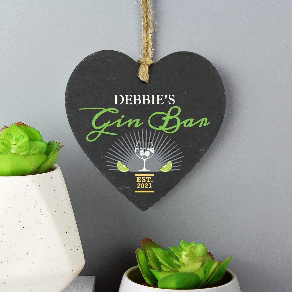 Personalised Gin Bar Slate Heart Decoration for Birthday