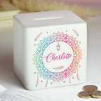 Personalised Dreamcatcher Ceramic Square Money Box | Money Boxes | Inspired Creative Gifts