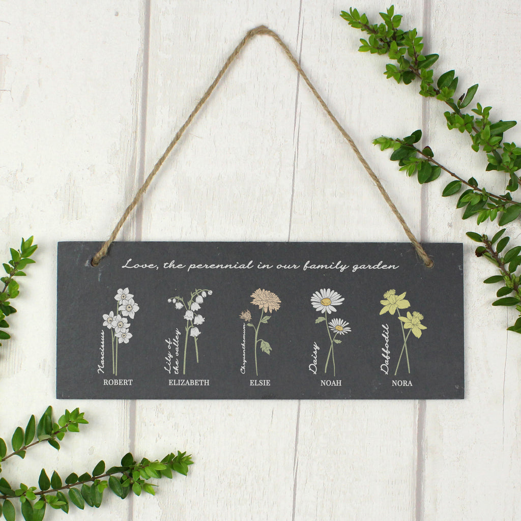 Personalised Flower of the Month Hanging Slate Plaque | Mother's Day Gift
