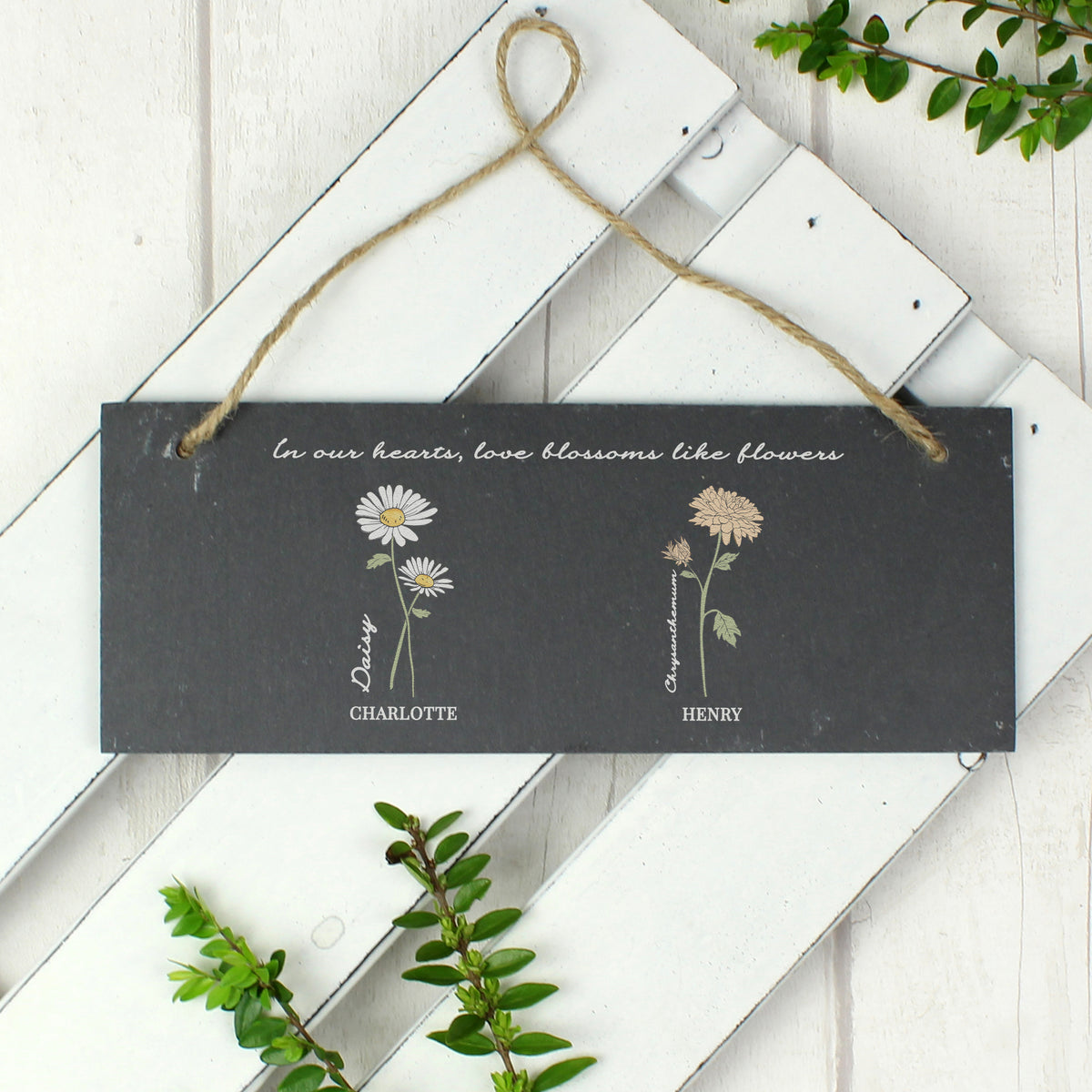 Personalised Flower of the Month Hanging Slate Plaque | Mother's Day Gift