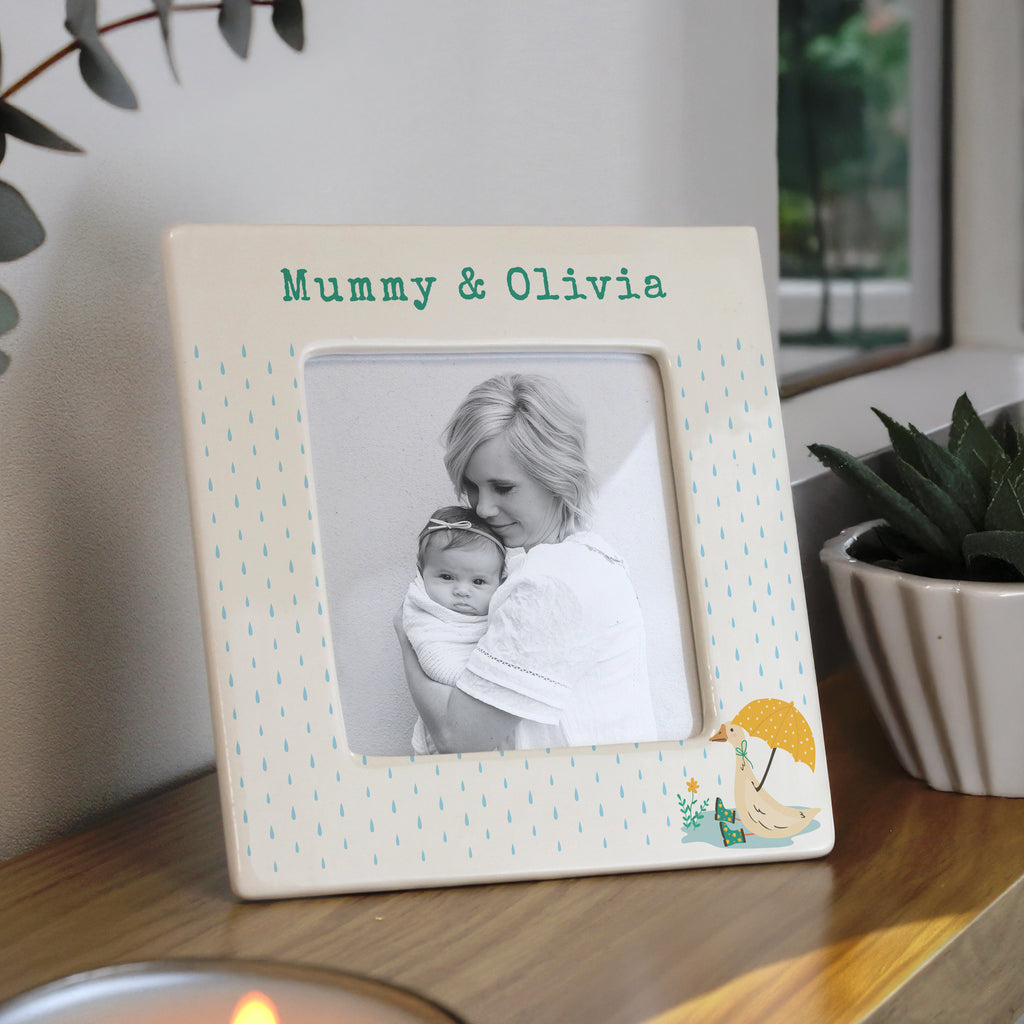 Personalised Puddle Duck Ceramic 4x4 Frame for New Baby
