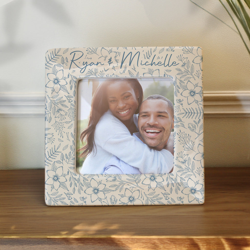 Personalised Blue Floral Ceramic 4x4 Frame | Photo Frames, Albums and Guestbooks