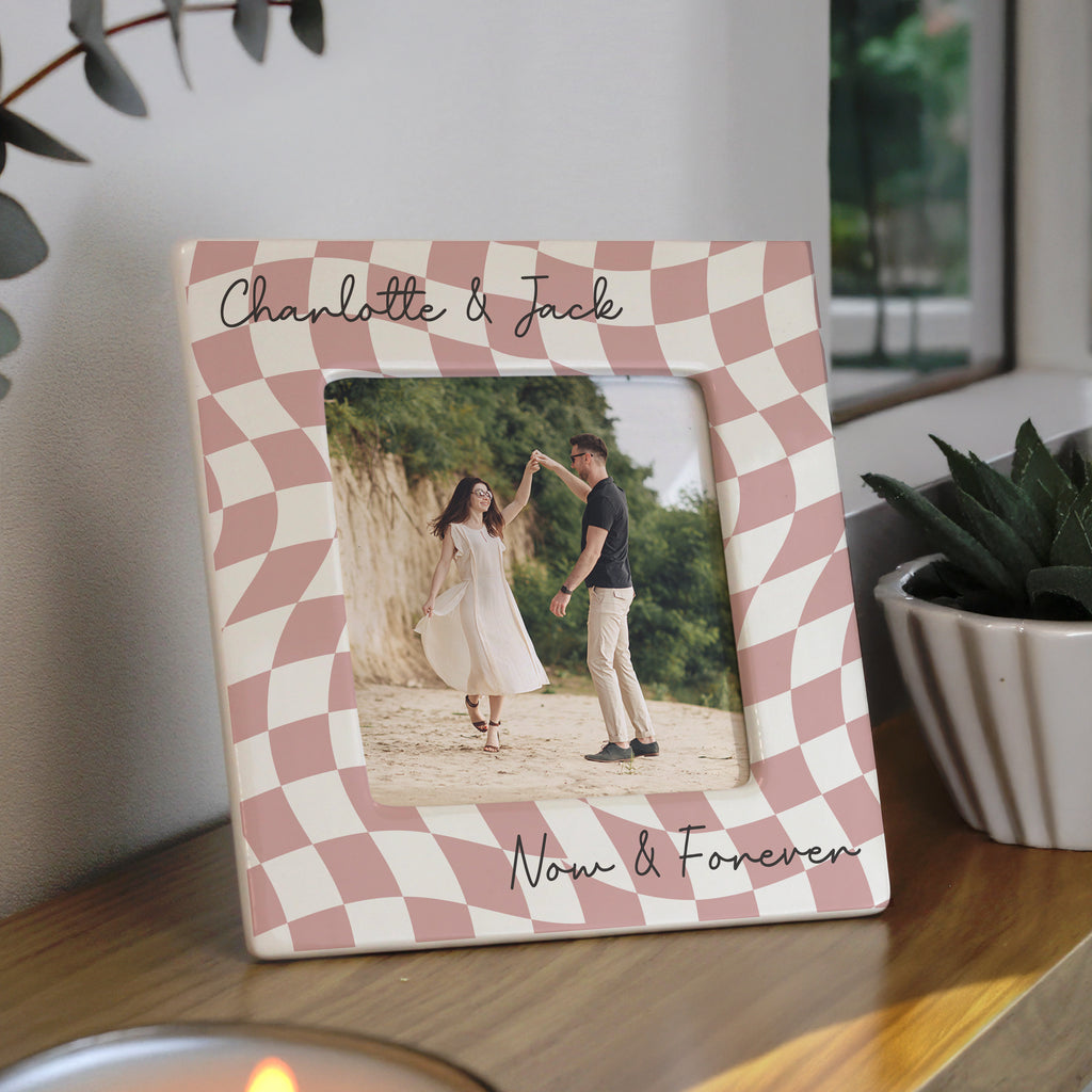 Personalised Pink Checkerboard Ceramic 4x4 Frame | Photo Frames, Albums and Guestbooks