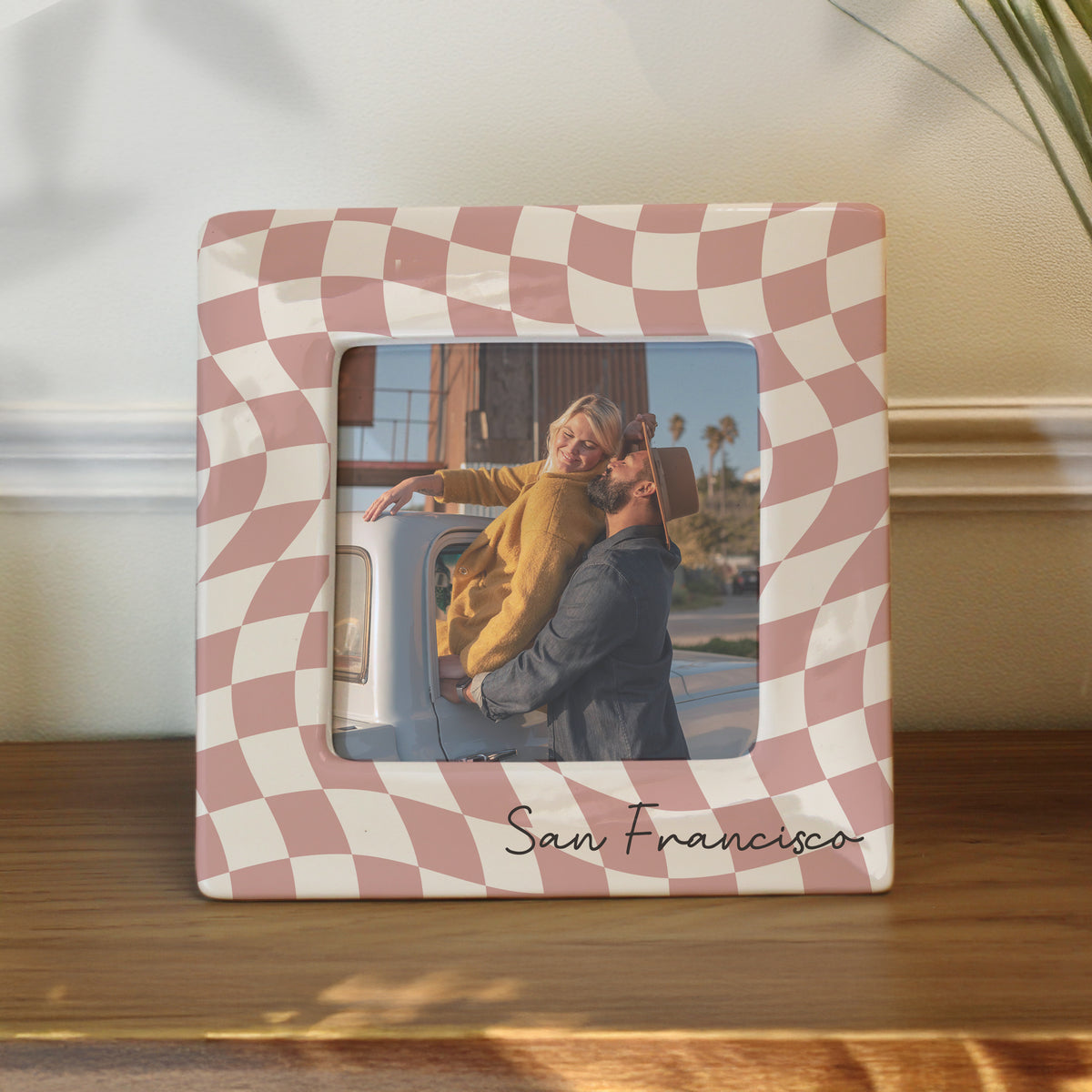 Personalised Pink Checkerboard Ceramic 4x4 Frame | Photo Frames, Albums and Guestbooks