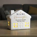 Personalised Black & Gold Free Text Ceramic LED House for Wedding