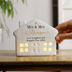 Personalised Black & Gold Free Text Ceramic LED House for Wedding