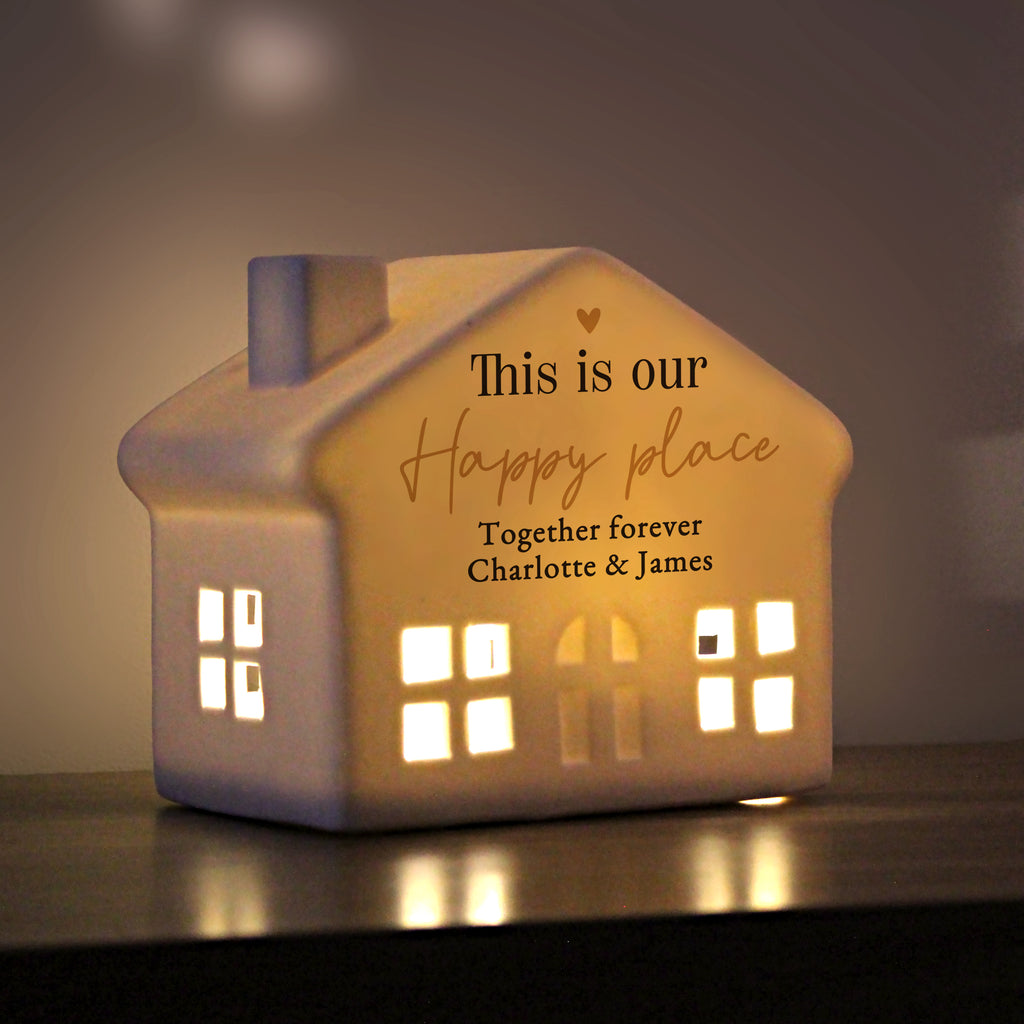 Personalised Black & Gold Free Text Ceramic LED House for Wedding