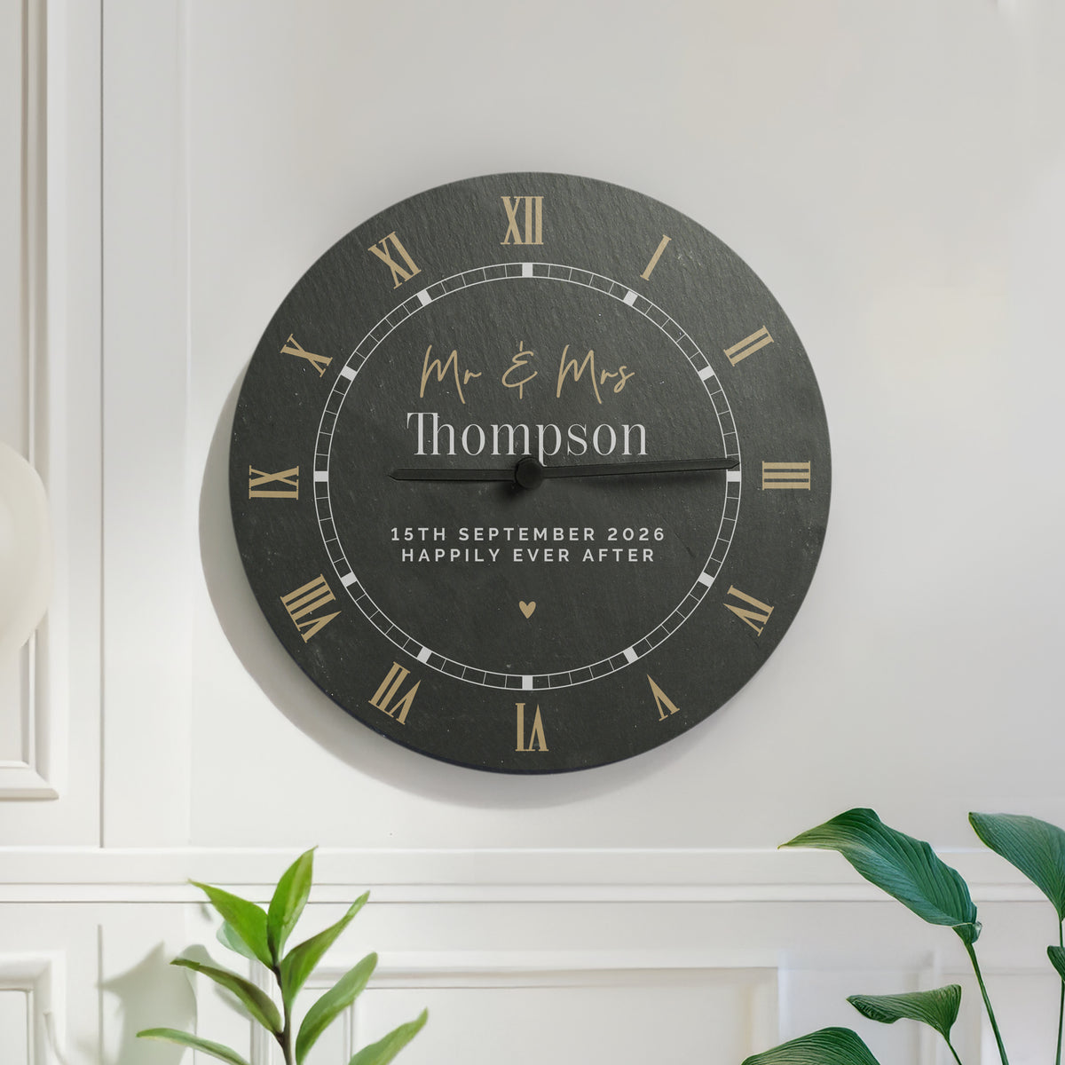 Personalised Black & Gold Slate Clock | Clocks & Watches | Wedding Gift
