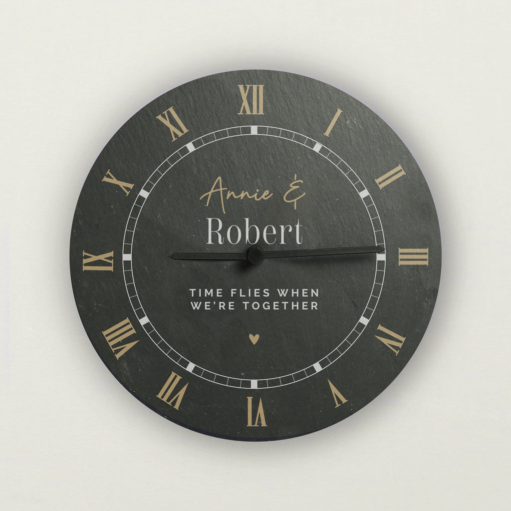 Personalised Black & Gold Slate Clock | Clocks & Watches | Wedding Gift