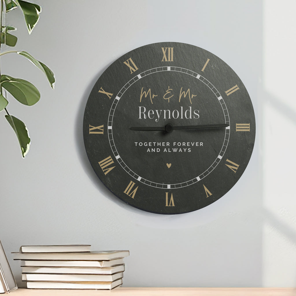 Personalised Black & Gold Slate Clock | Clocks & Watches | Wedding Gift