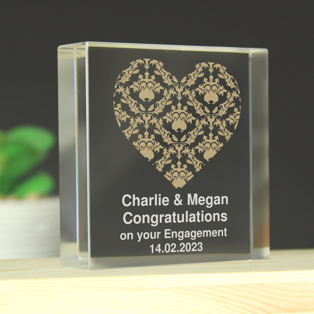 Personalised Gold Damask Heart Crystal Token | Ornaments