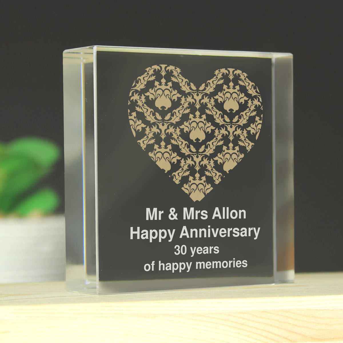 Personalised Gold Damask Heart Crystal Token | Ornaments