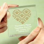 Personalised Gold Damask Heart Crystal Token | Ornaments