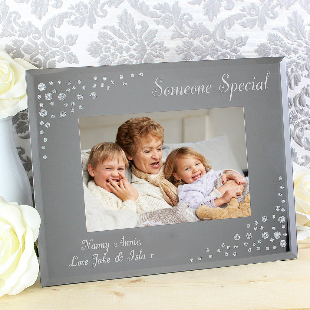 Personalised Any Message 6x4 Landscape Diamante Glass Photo Frame | Anniversary Gift