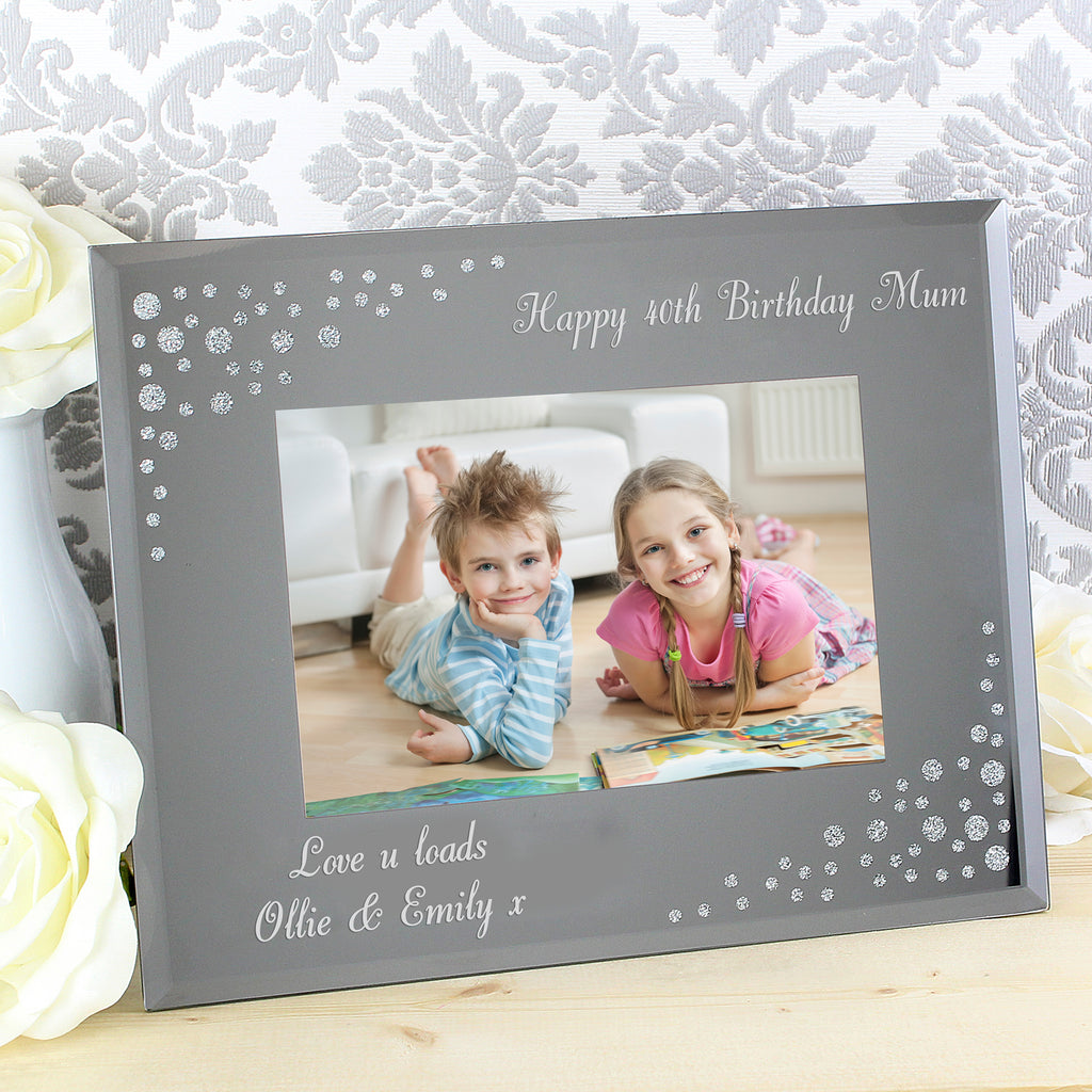 Personalised Any Message 6x4 Landscape Diamante Glass Photo Frame | Anniversary Gift