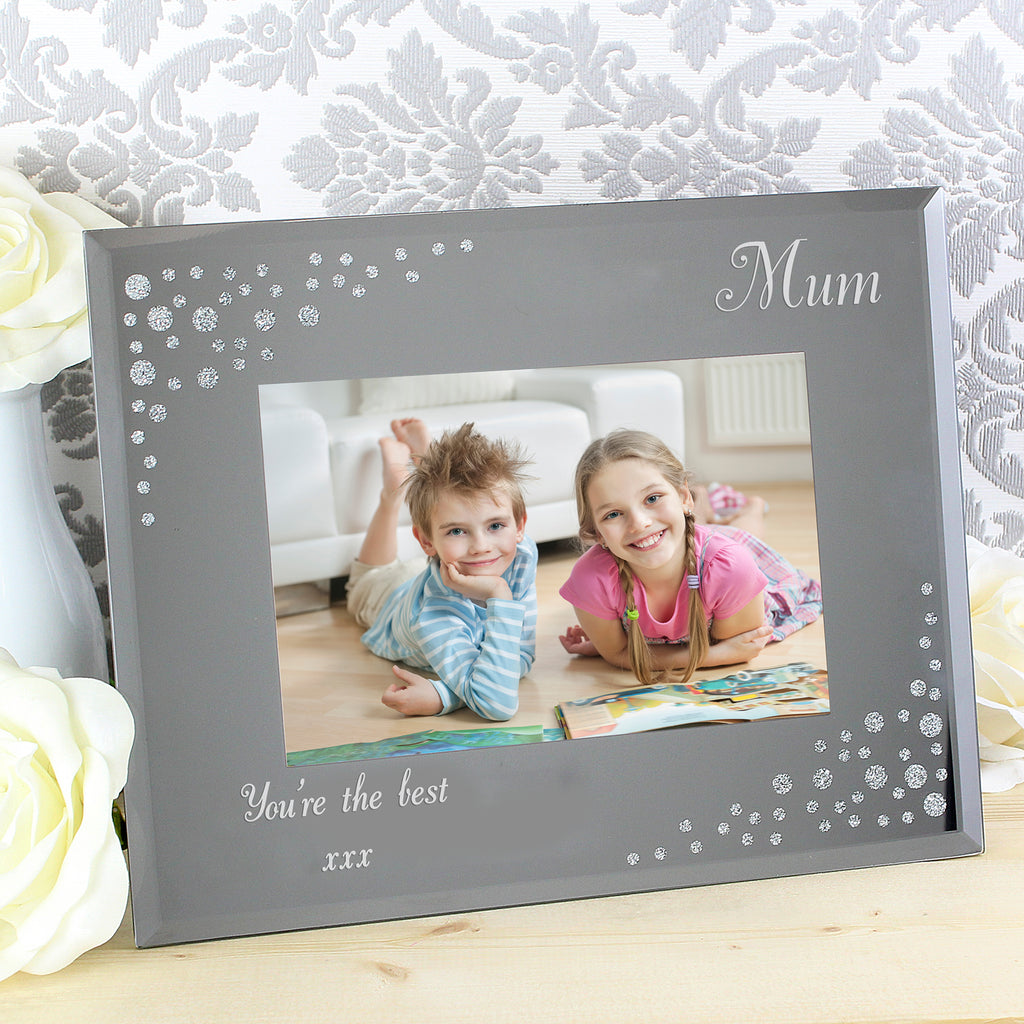 Personalised Any Message 6x4 Landscape Diamante Glass Photo Frame | Anniversary Gift