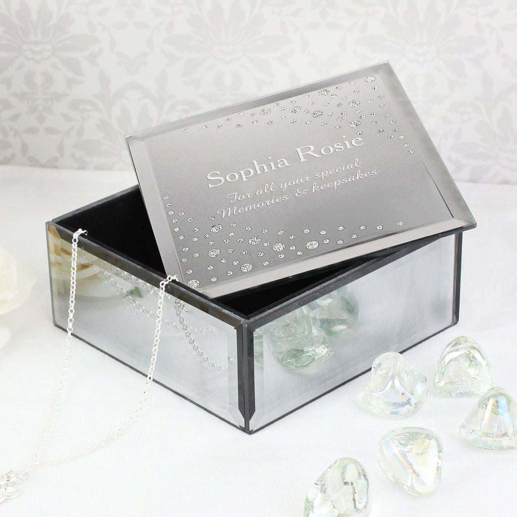 Personalised Diamante Name & Message Glass Trinket Box | Trinket, Jewellery & Keepsake Boxes | Inspired Creative Gifts