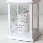 Personalised Silver Reindeer White Lantern for Christmas