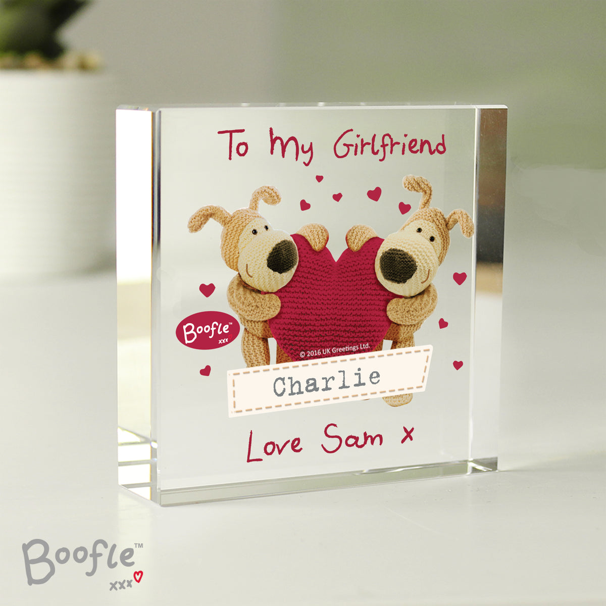Personalised Boofle Shared Heart Crystal Token | Wedding Gift