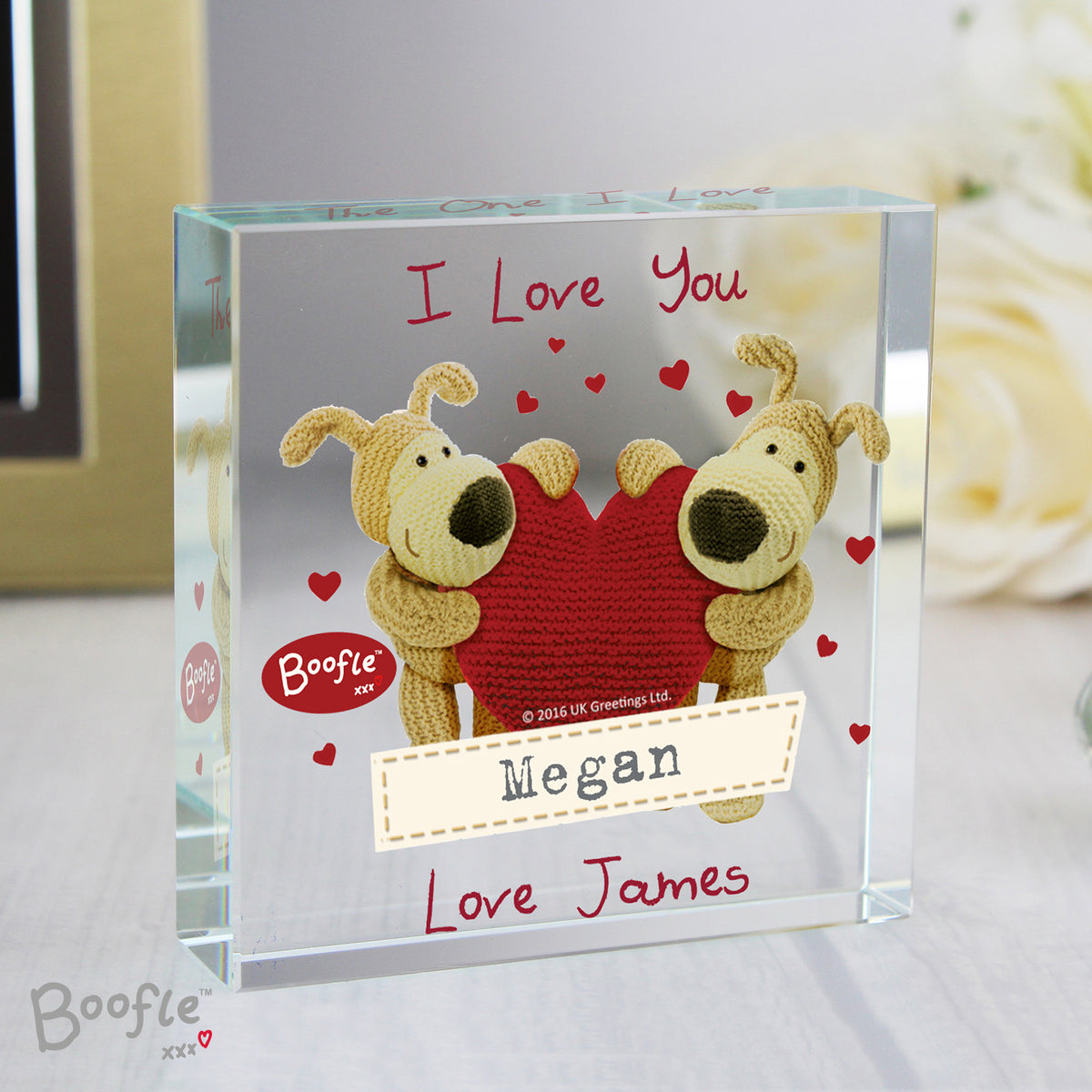 Personalised Boofle Shared Heart Crystal Token | Wedding Gift