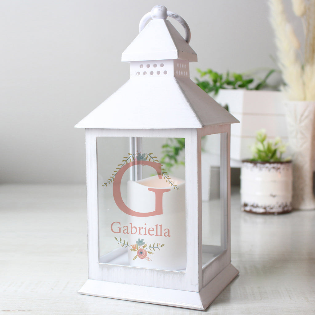 Personalised Floral Bouquet White Lantern | Gift for Her