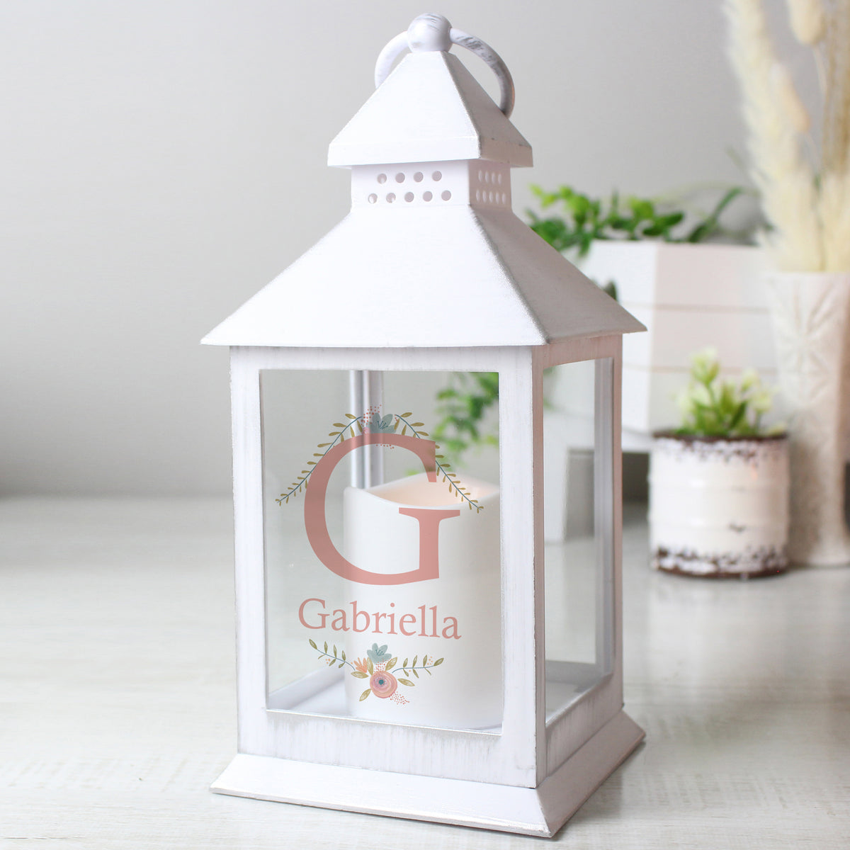 Personalised Floral Bouquet White Lantern | Gift for Her