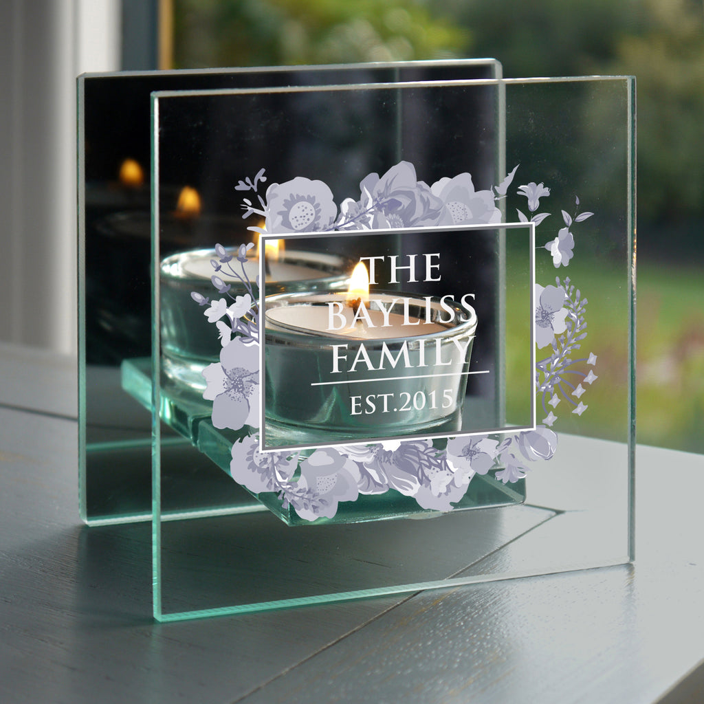 Personalised Soft Watercolour Mirrored Glass Tea Light Candle Holder | Candles & Reed Diffusers | Christmas Gift