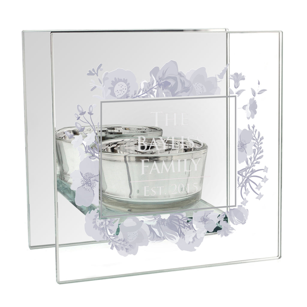Personalised Soft Watercolour Mirrored Glass Tea Light Candle Holder | Candles & Reed Diffusers | Christmas Gift