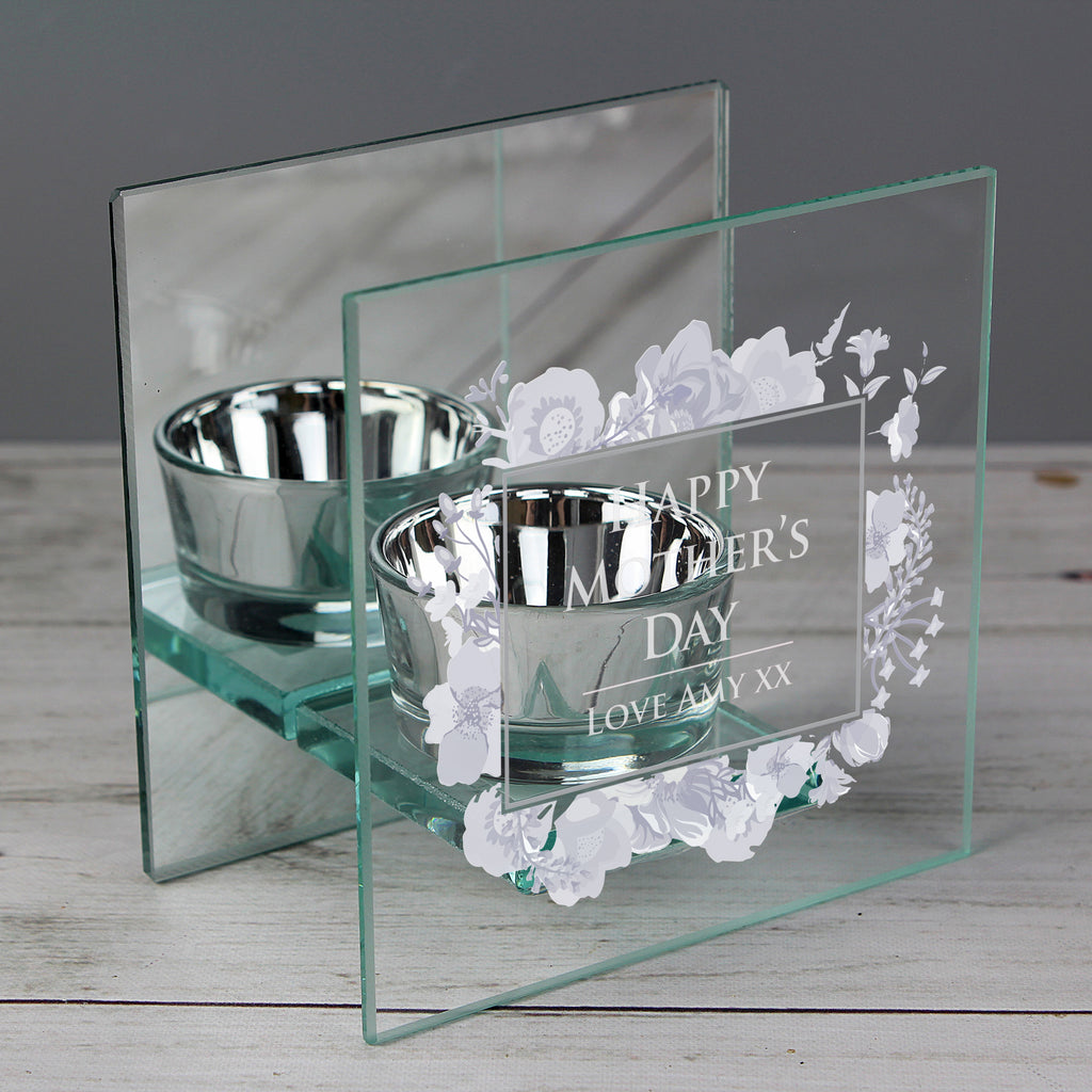 Personalised Soft Watercolour Mirrored Glass Tea Light Candle Holder | Candles & Reed Diffusers | Christmas Gift