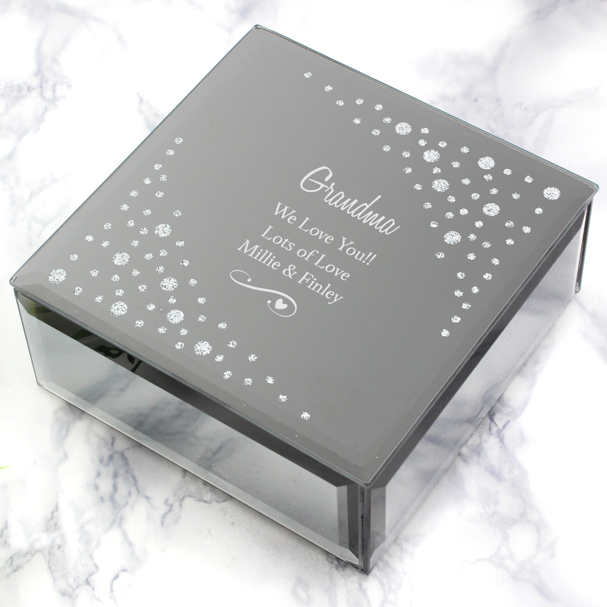Personalised Any Message Swirls & Hearts Diamante Glass Trinket Box | Trinket, Jewellery & Keepsake Boxes