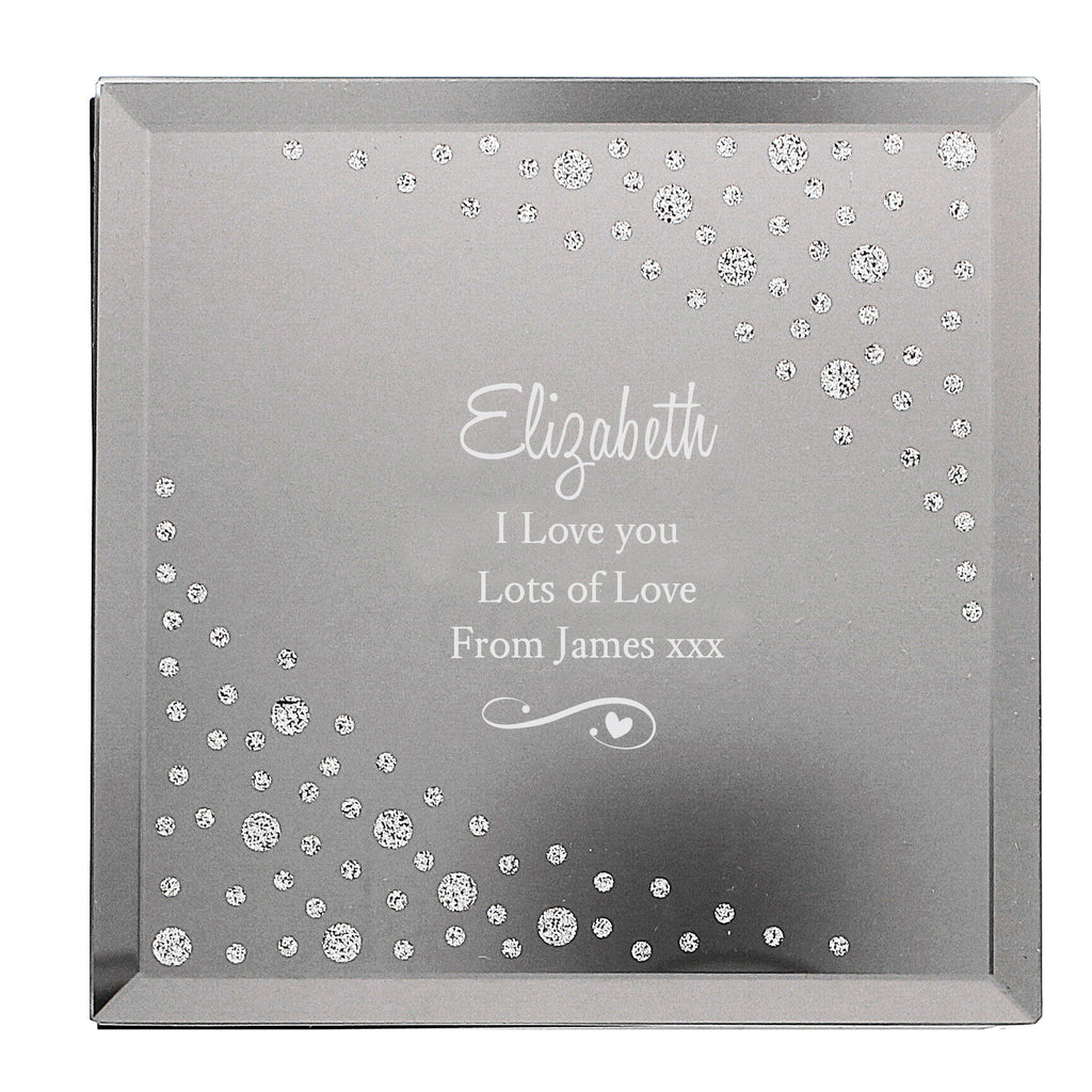 Personalised Any Message Swirls & Hearts Diamante Glass Trinket Box | Trinket, Jewellery & Keepsake Boxes