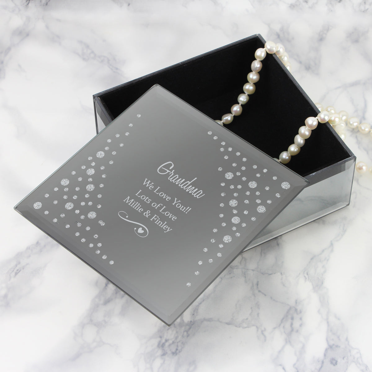 Personalised Any Message Swirls & Hearts Diamante Glass Trinket Box | Trinket, Jewellery & Keepsake Boxes
