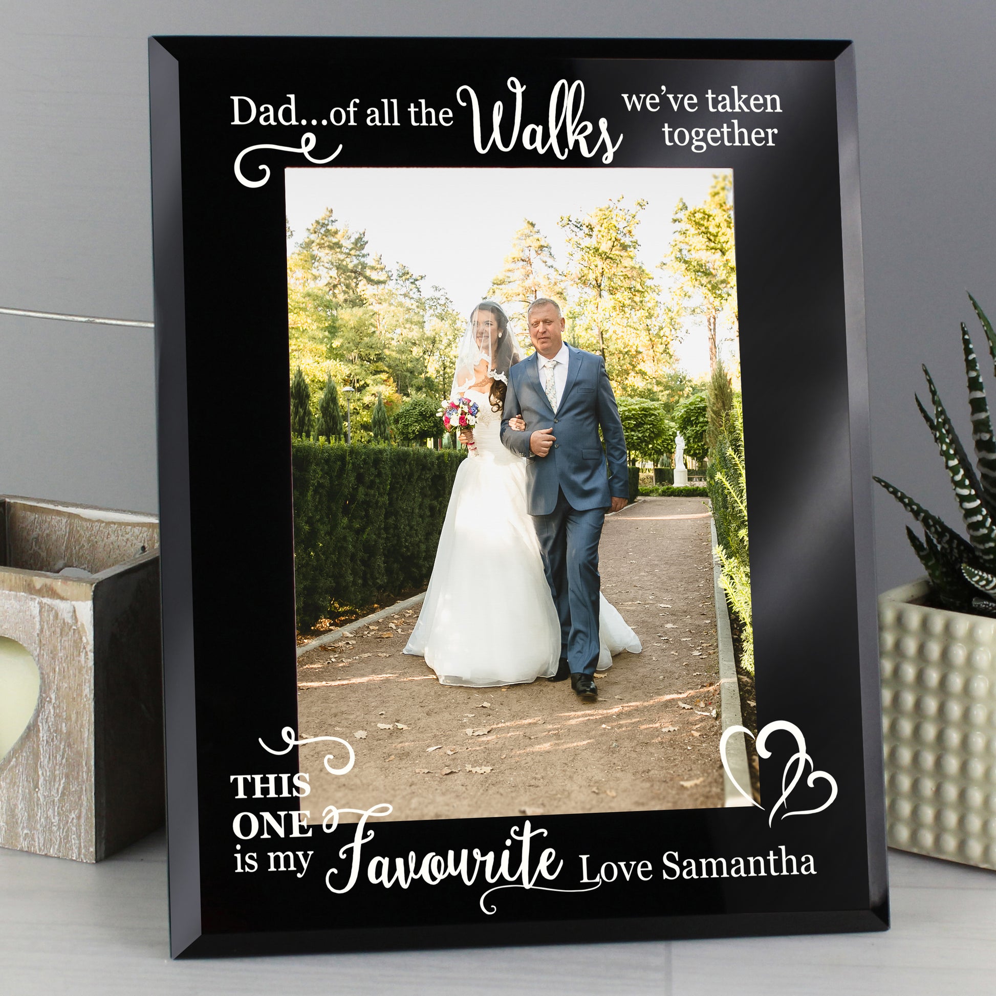 Personalised Of All the Walks... Wedding 5x7 Black Glass Photo Frame - Inspired Creative Gifts