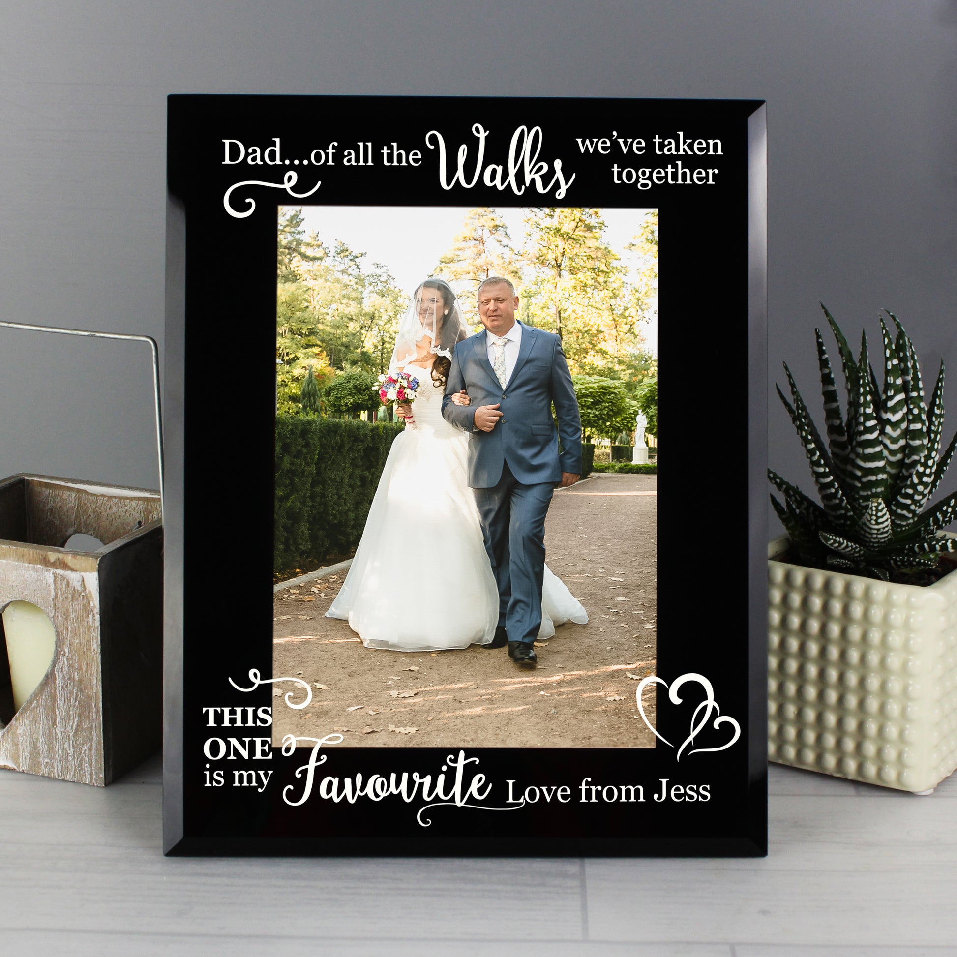 Personalised Of All the Walks... Wedding 5x7 Black Glass Photo Frame - Inspired Creative Gifts