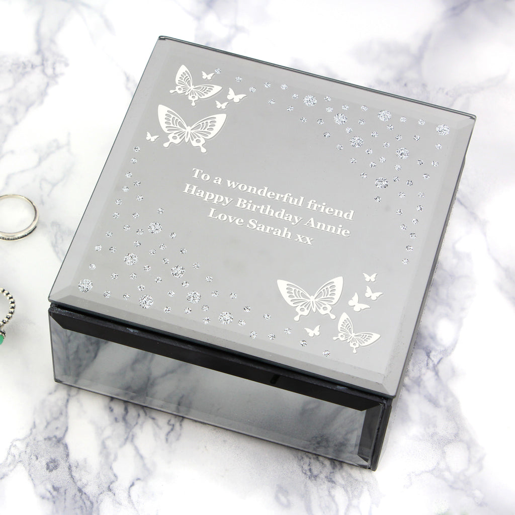Personalised White Butterfly Diamante Glass Trinket Box for Christmas
