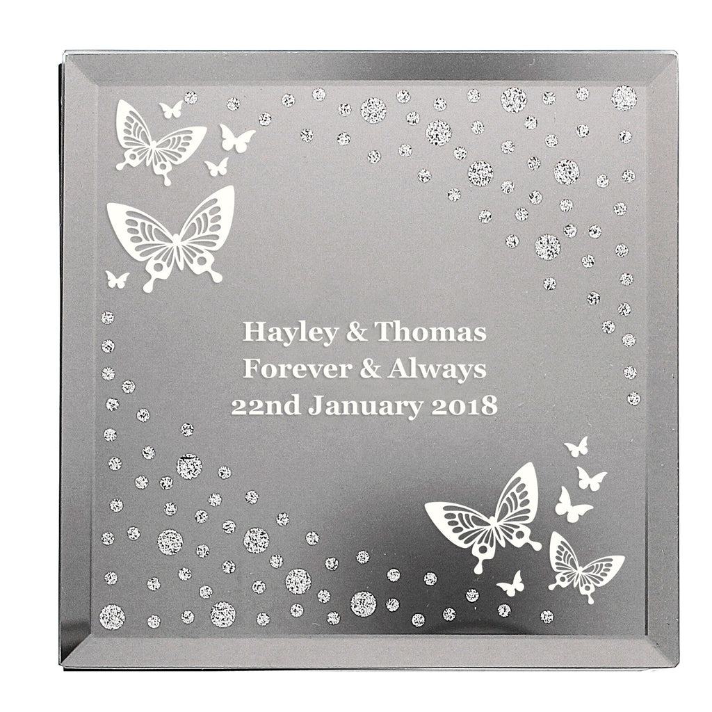 Personalised White Butterfly Diamante Glass Trinket Box for Christmas