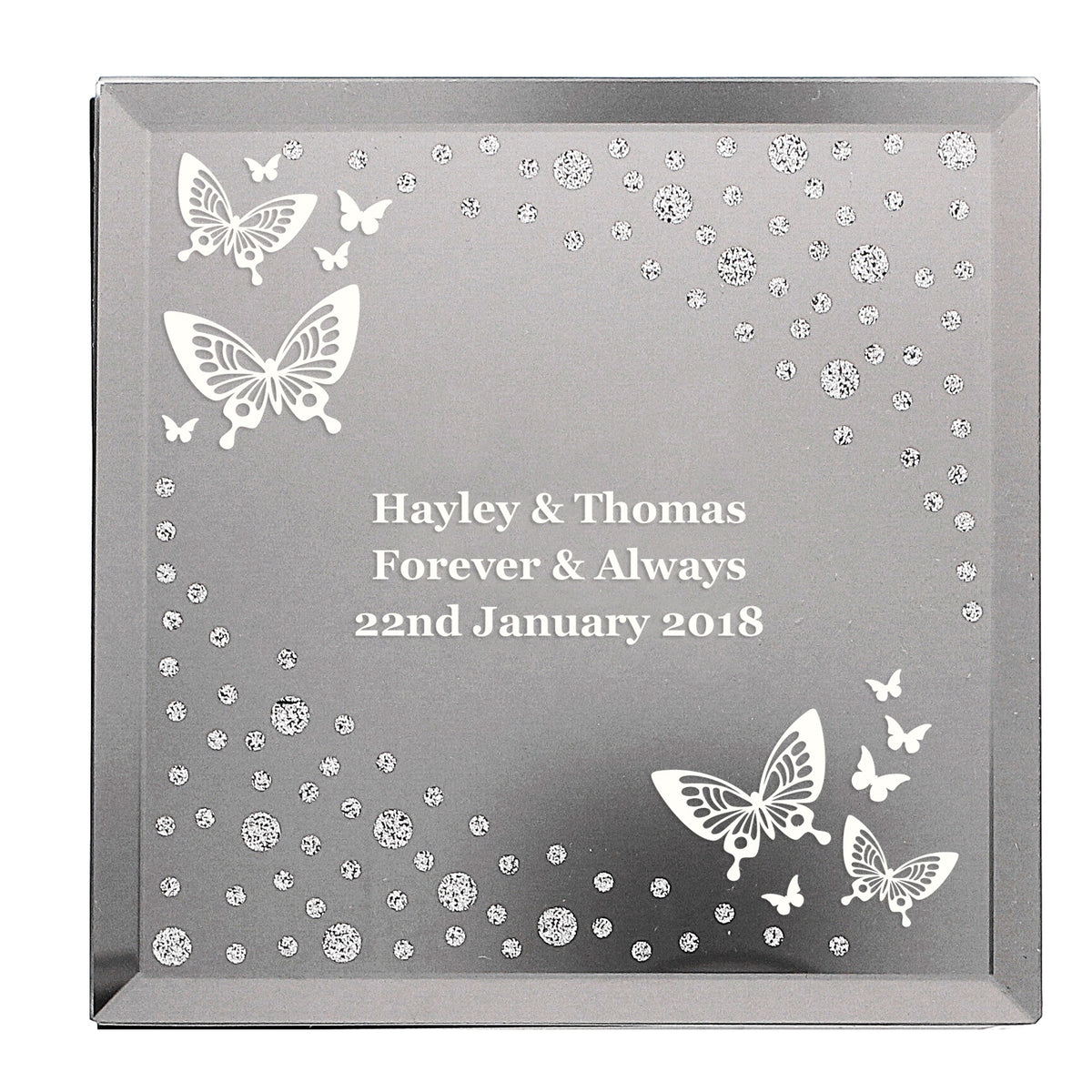 Personalised White Butterfly Diamante Glass Trinket Box for Christmas