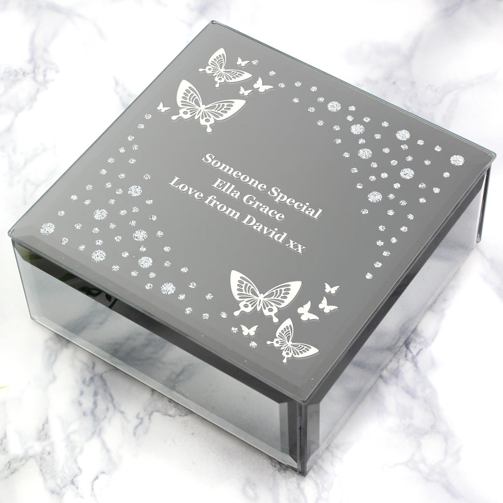 Personalised White Butterfly Diamante Glass Trinket Box for Christmas