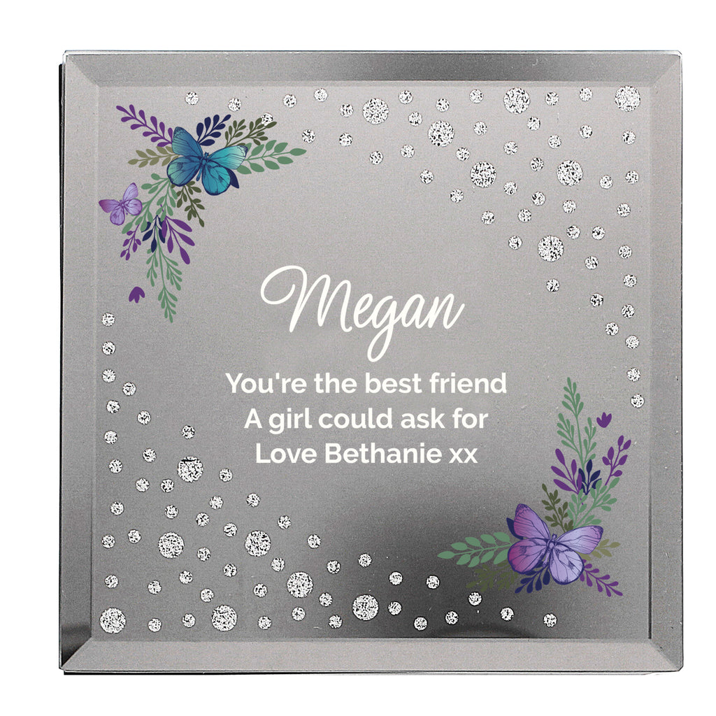 Personalised Floral Butterfly Diamante Glass Trinket Box | Trinket, Jewellery & Keepsake Boxes | Christmas Gift