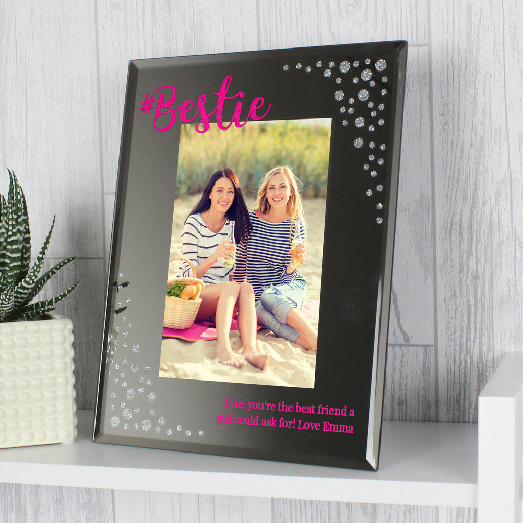 Personalised Bestie 6x4 Diamante Glass Photo Frame for Birthday