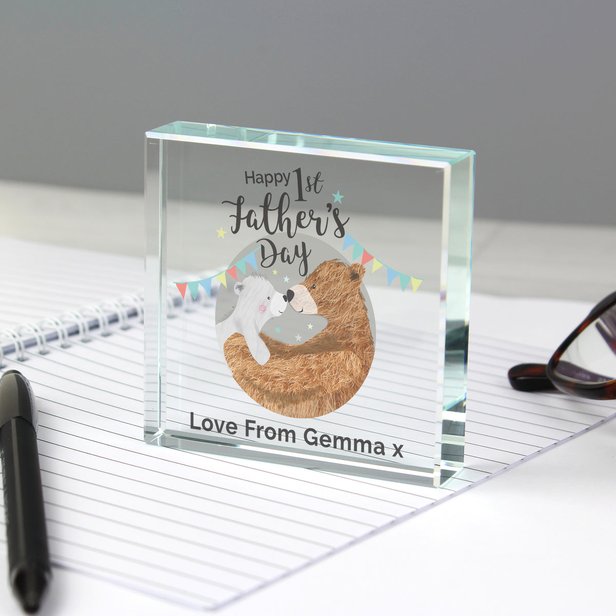 Personalised 1st Father's Day Daddy Bear Crystal Token | Ornaments