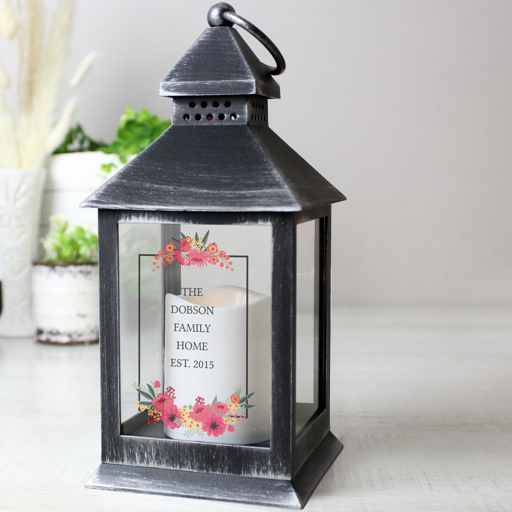 Personalised Floral Rustic Black Lantern | Gift for Her
