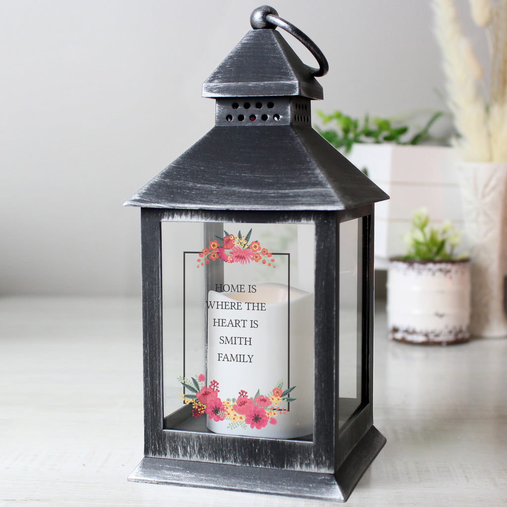Personalised Floral Rustic Black Lantern | Gift for Her