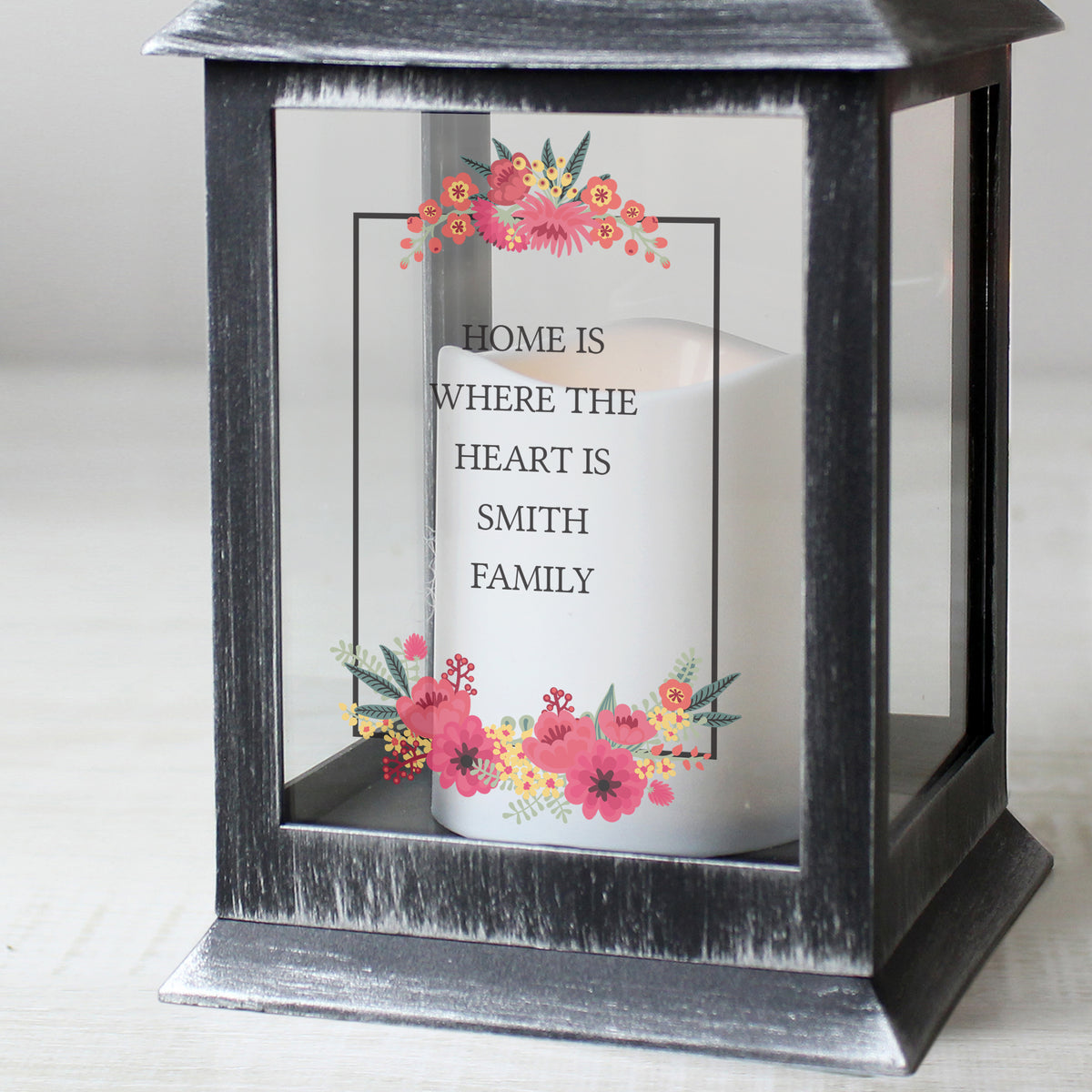 Personalised Floral Rustic Black Lantern | Gift for Her